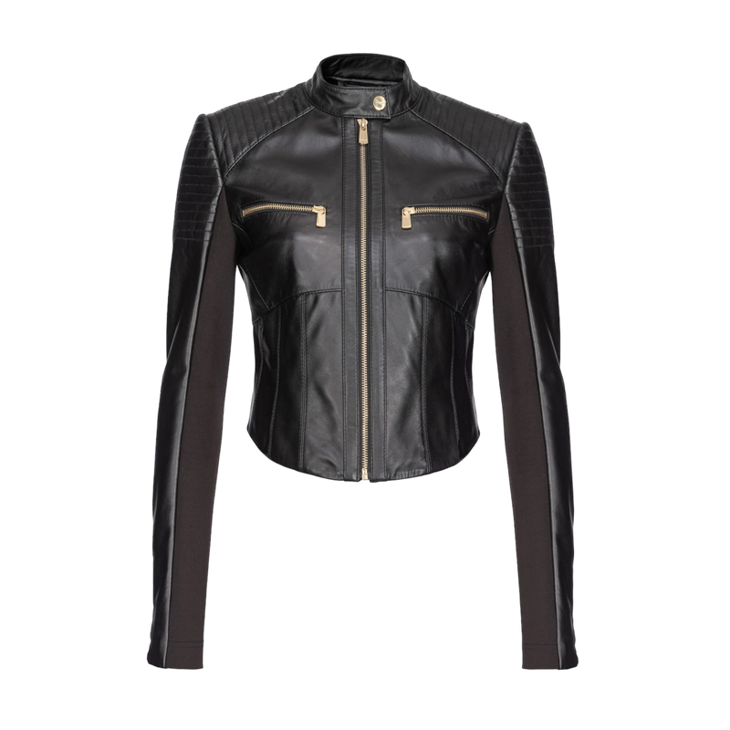 PINKO BIKERJACKE AUS ZWEI MATERIALIEN