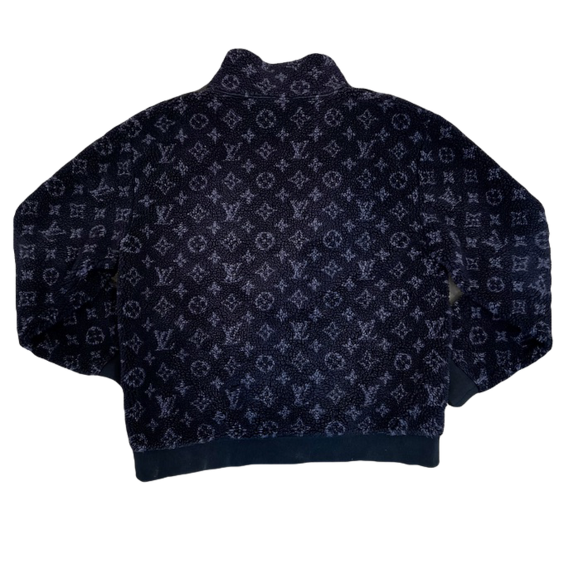 Louis Vuitton, Black 3L Mens Monogram Jacquard Fleece Zip Through Teddy