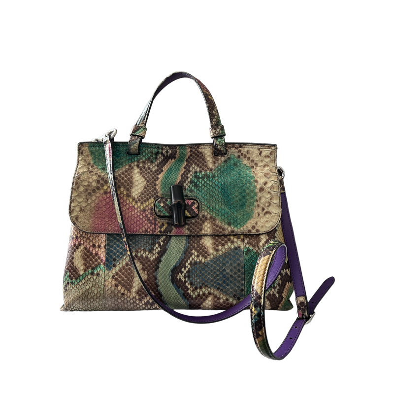 Gucci Multicolor Python Bamboo Daily Top Handle Bag