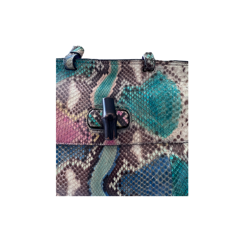 Gucci Multicolor Python Bamboo Daily Top Handle Bag